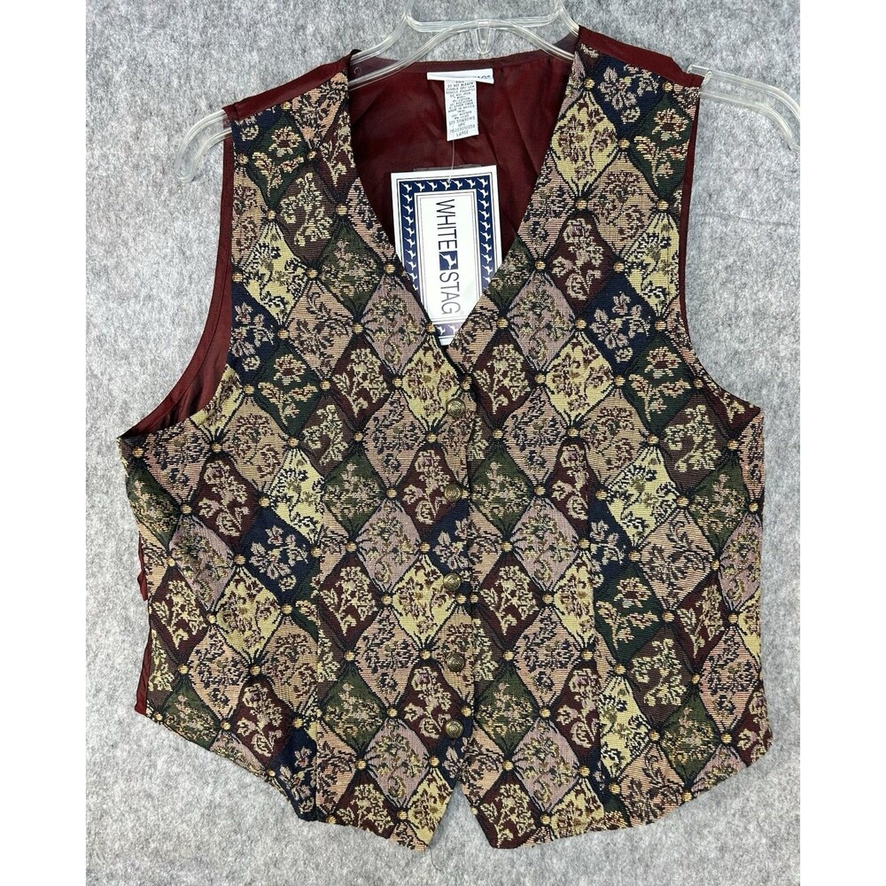 VTG White Stag Cottagecore Floral Tapestry Vest Sz XL Grandmacore Fall Layering